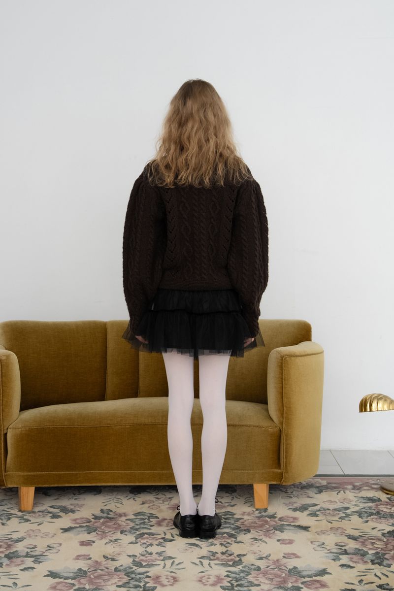 Grandma pom cardigan_brown
