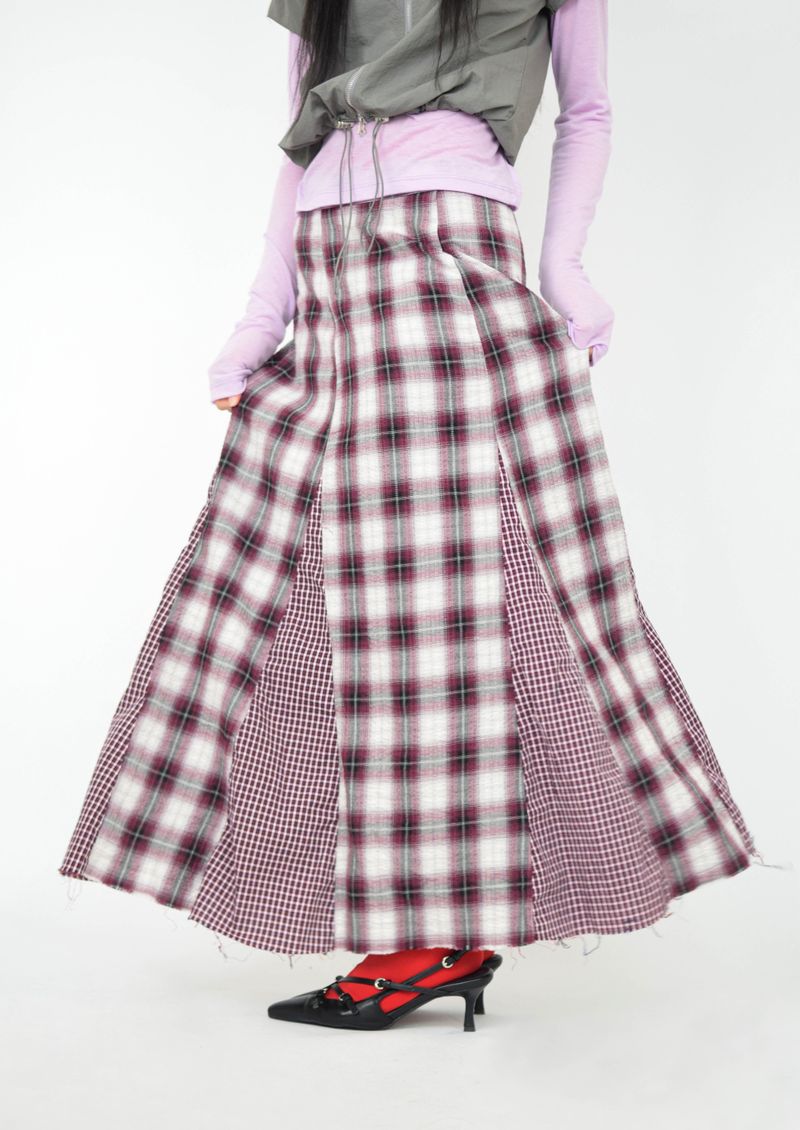 vintage check skirt red ver.