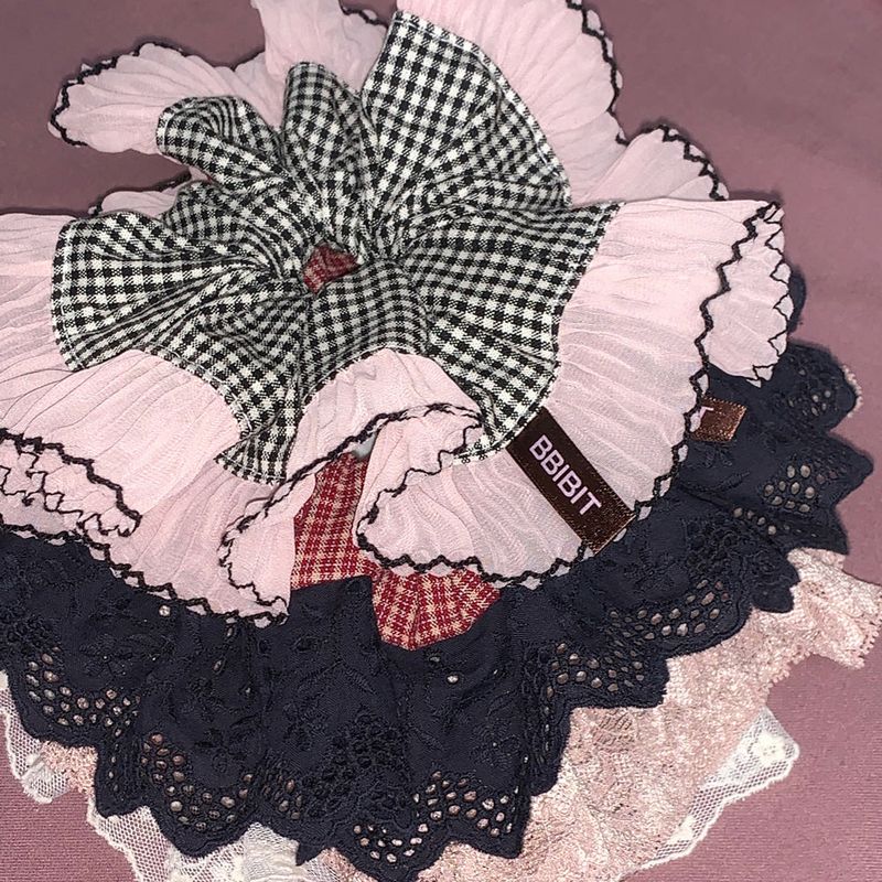 Black Mini Check & Waver Lace Scrunchies