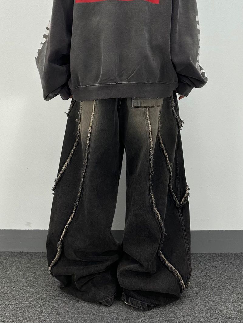 flow cut-off denim pants