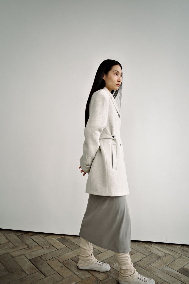 Fuzzy heavy wool coat, Light grey