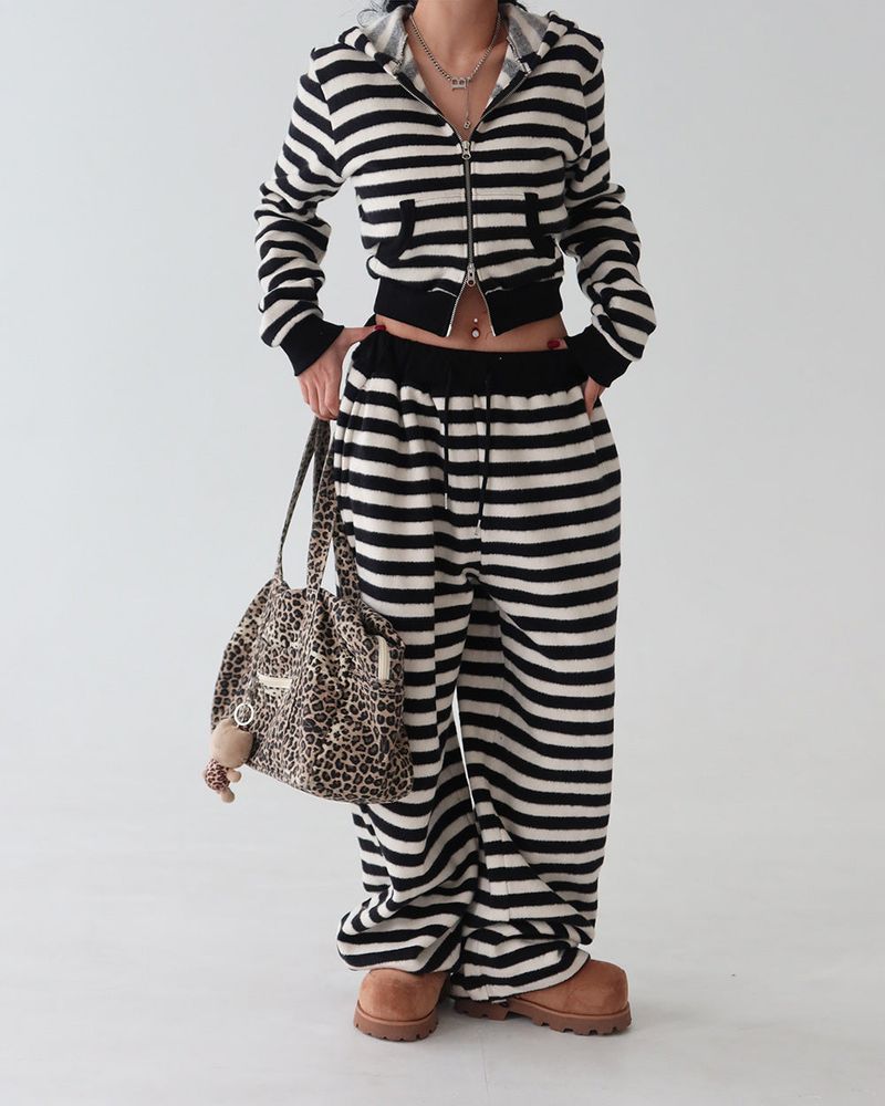 Tsuki Stripe Hooded Zip-Up Jacket