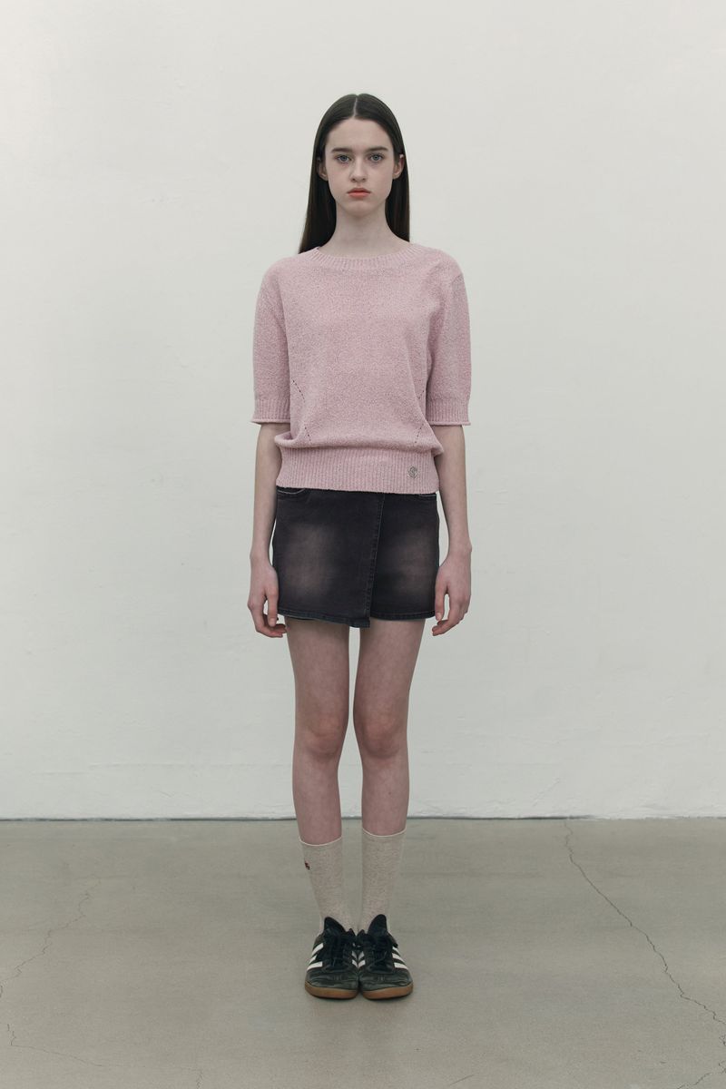 COLLECTION HALF SLEEVE CROP KNIT [PINK]