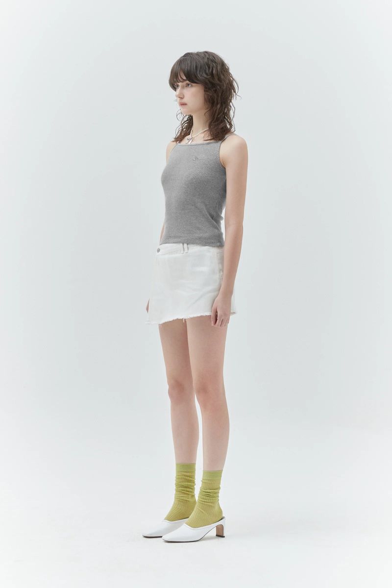 KIRSH PLAIN SEMI WIDE DENIM SKIRT PANTS - WHITE
