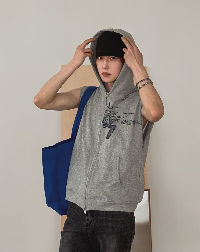 Seventh Lettering Hooded Zip-Up Vest