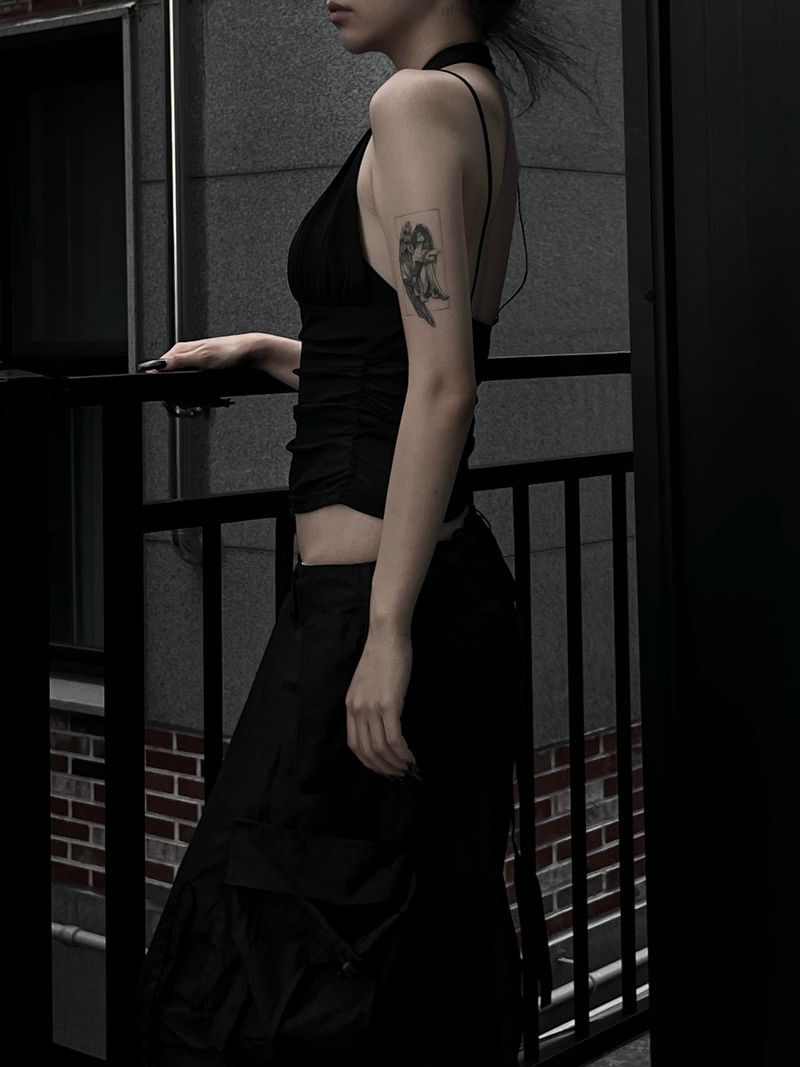 halterneck mesh shirring top