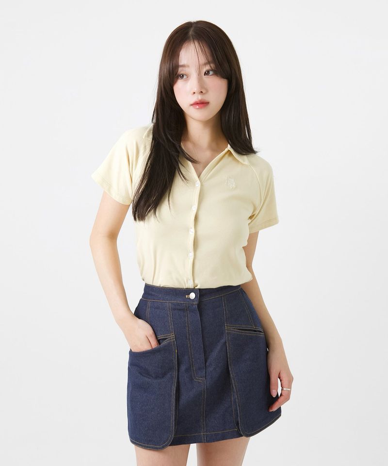 OPEN COLLAR LOGO HALF CARDIGAN [4color]