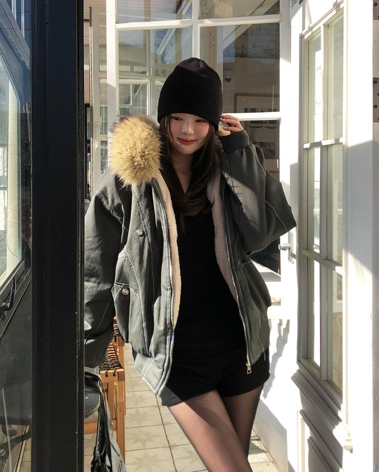 Trisher Raccoon Fur Cut-Out Padded Jumper