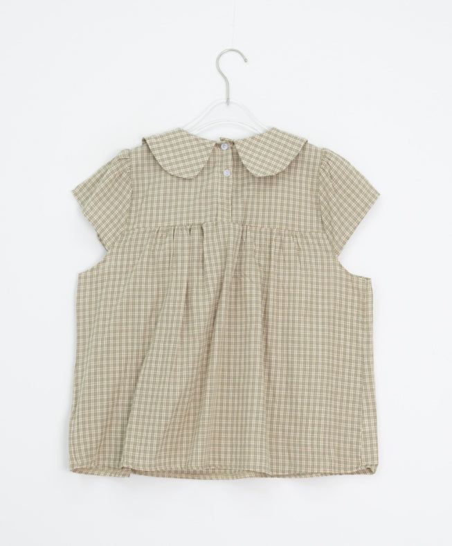 Meva Check Ribbon Short Sleeve Blouse