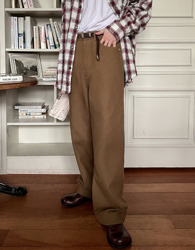 Back Button Wide Cotton Pants
