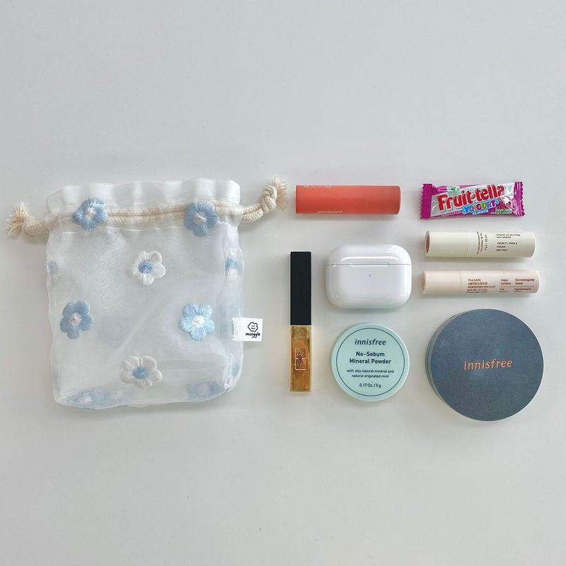 SKYBLUE FLOWER STRING POUCH