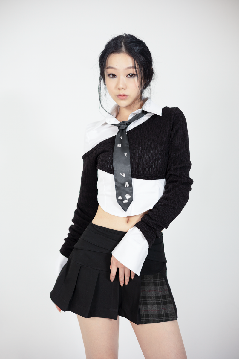 ONE SHOULDER CROP KNIT #BLACK