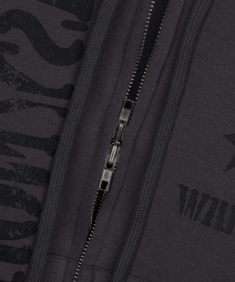 Marine Crack Print Hooded Zip-Up - Charcoal