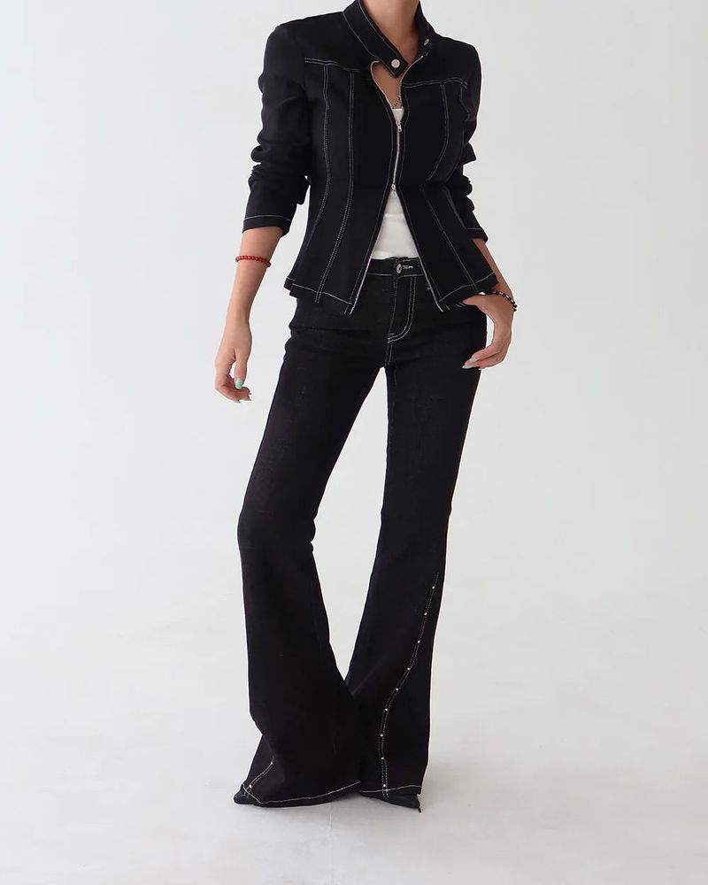 Line Stitch Slim Fit High-Neck Jacket