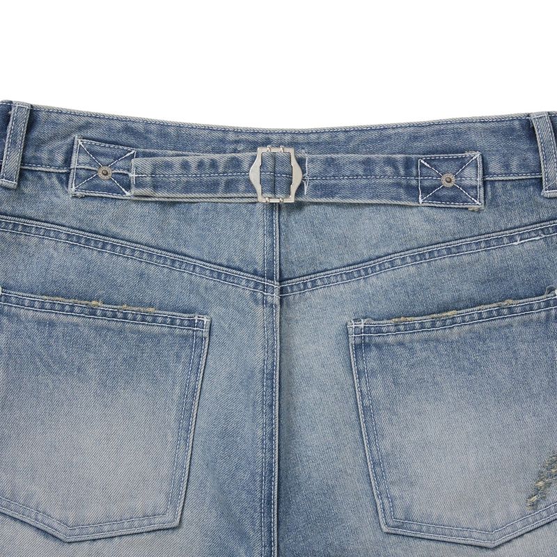 Fray patch denim Pants / Light blue