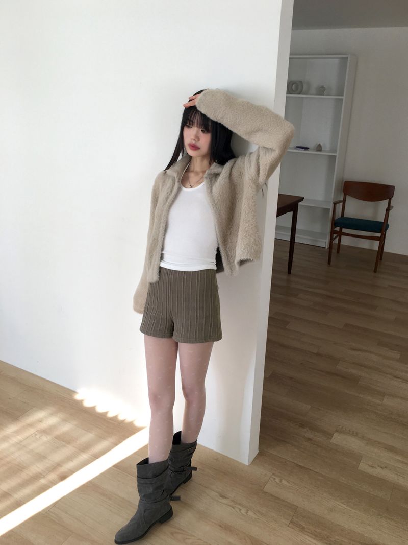 [Brushed lining] syoota ribbed short knit pants