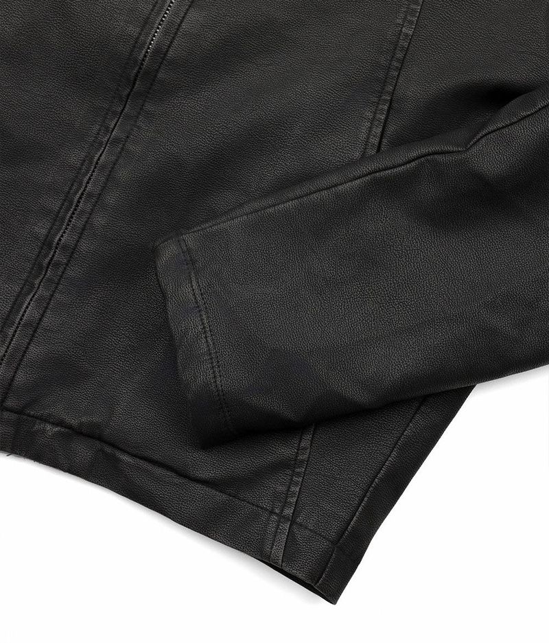 Washed Leather Crop Jacket - Black