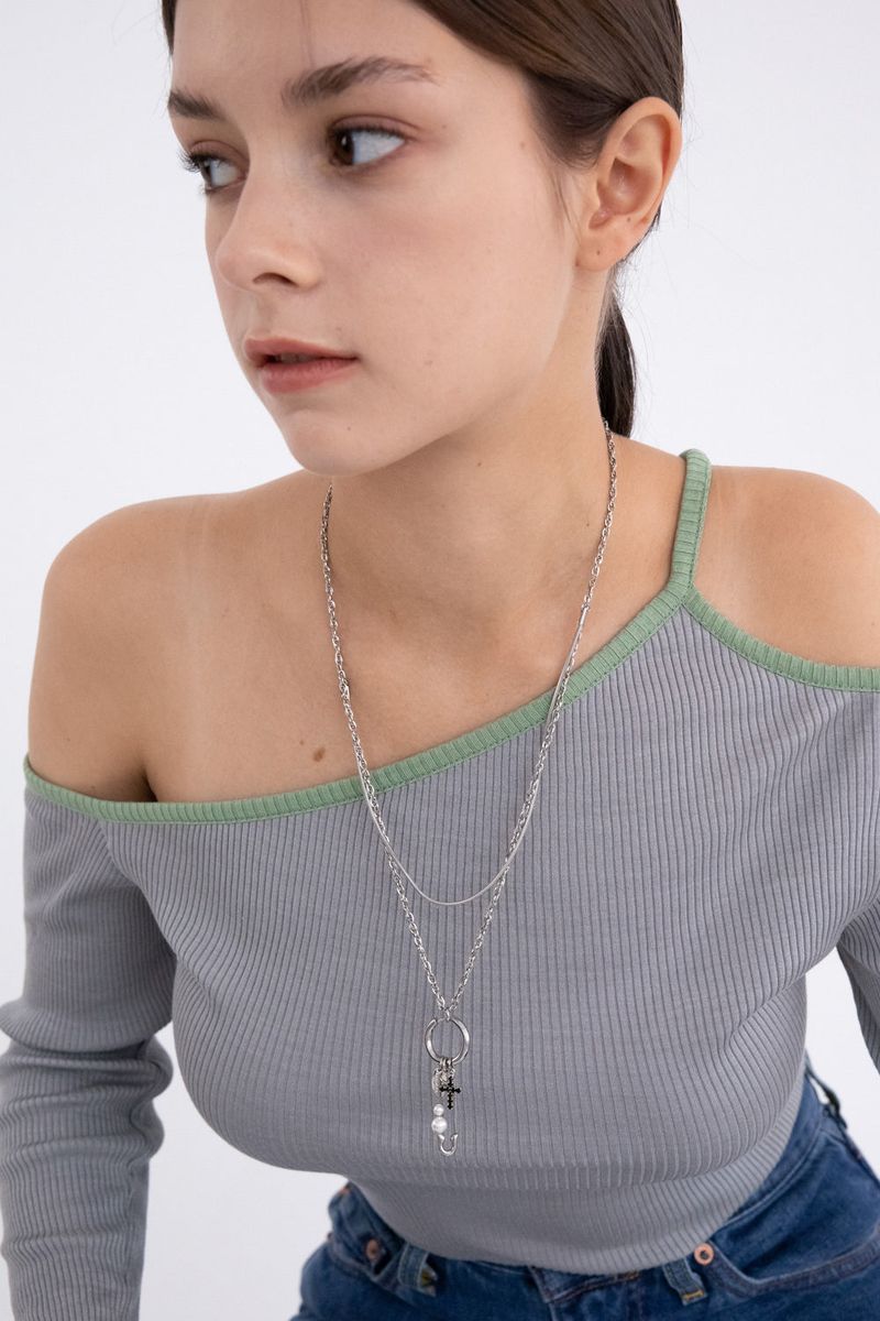 [Unisex] 2 different texture chain layered necklace