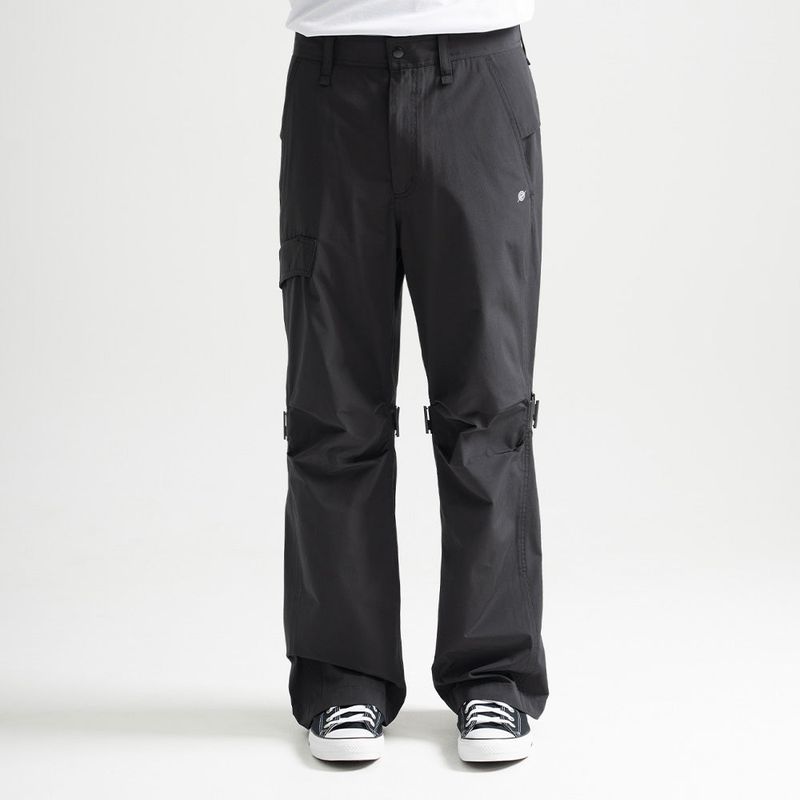 Poly Cotton RIB Buckle Pants - BLACK
