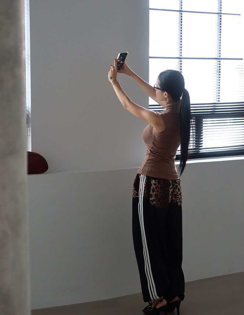 leopard track napping string jogger wide pants