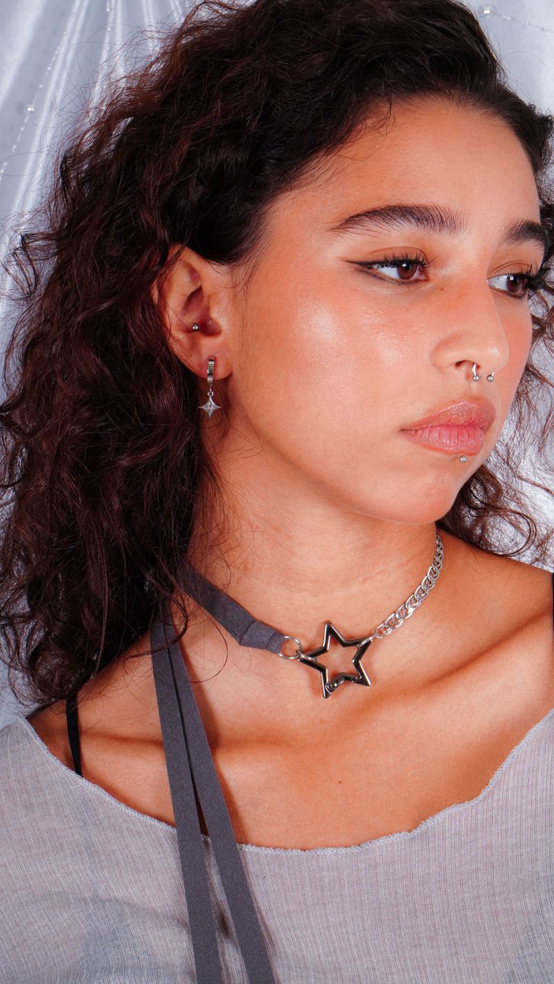 Star suede Necklace (Gray)