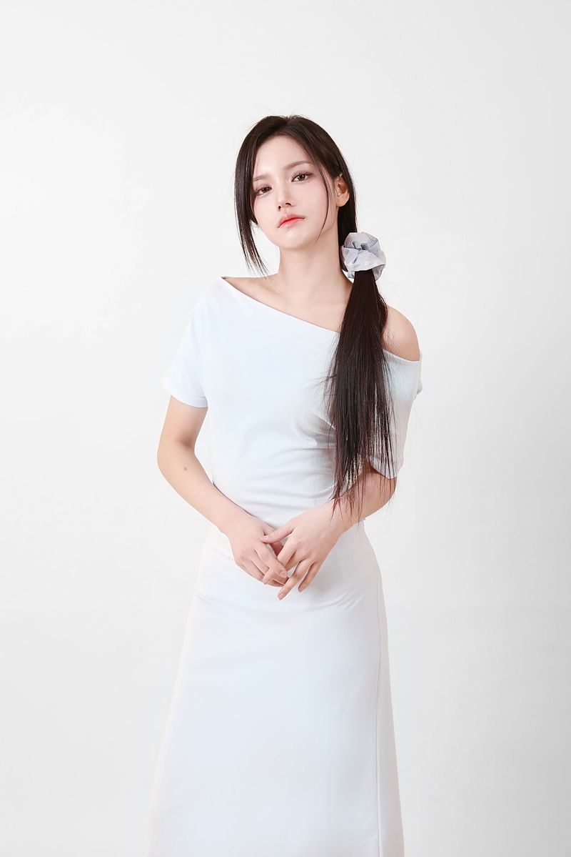 Off-Shoulder Slit Long Onepiece Sky Blue