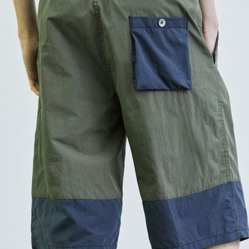 color block banding half nylon pants khaki
