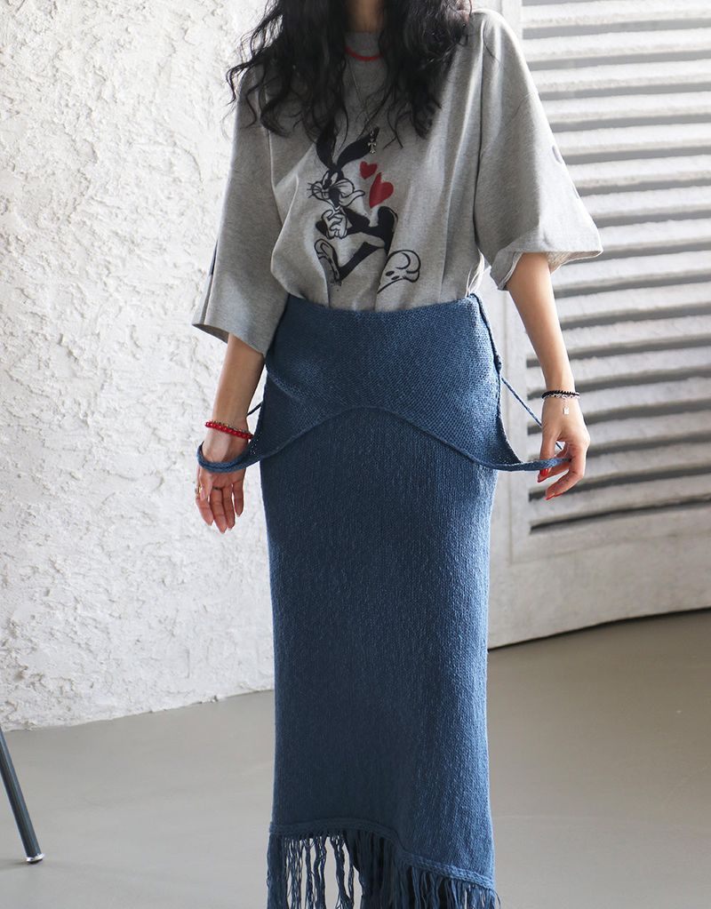 knit fringe bustier long dress