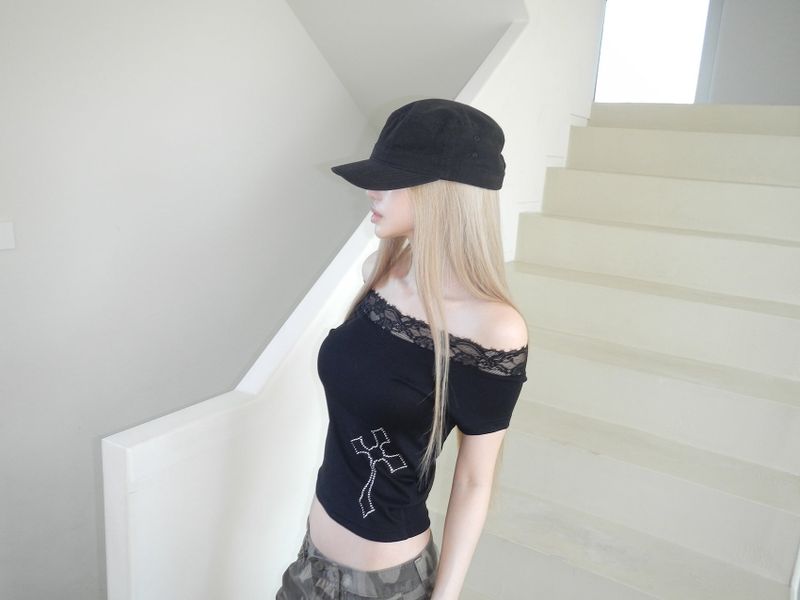 notre cross off lace top(2 color)