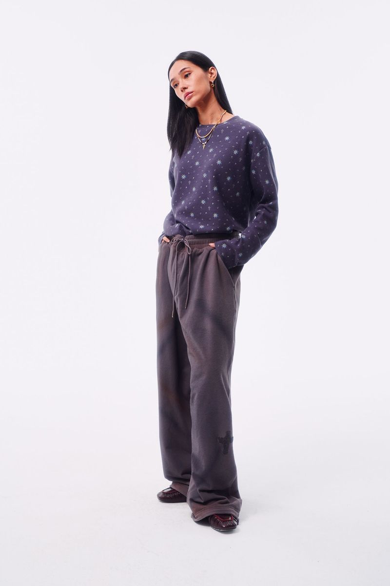 FLEECE SPRAY-DIRT CROSS LINE HEM DRAWSTRING ADJUSTABLE SWEATPANTS