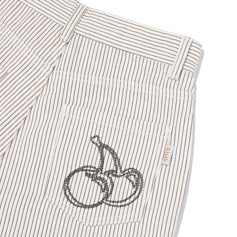 CHERRY STRIPE DENIM SHORT PANTS [LIGHT GRAY]