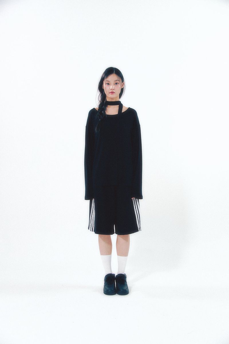 Knit Tie Long Sleeve Set Black
