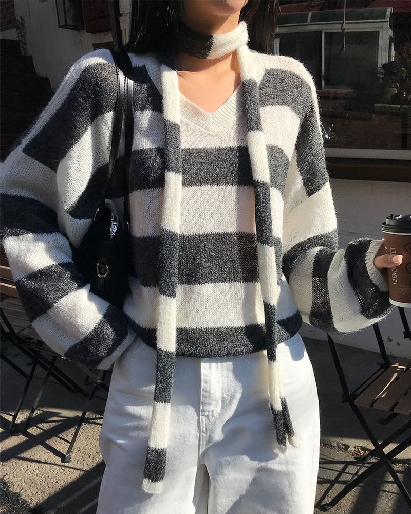 [ORIGINAL] LACKUN Striped Muffler Knit Set