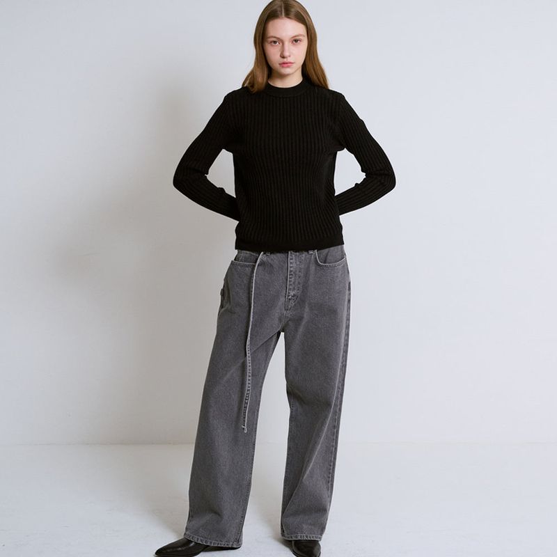 Basic Round Neck Rib Knit Black