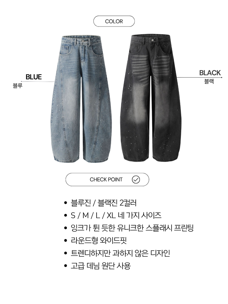 Ink Splash Wide Round Denim Pants