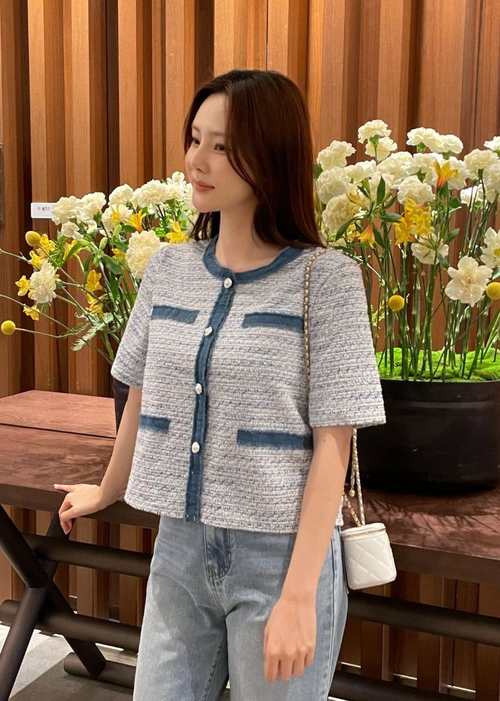 iam mari(アイアム マリ)の「Tune Round Color Matching Short Sleeve Tweed Jacket(Jackets/Outerwear)」