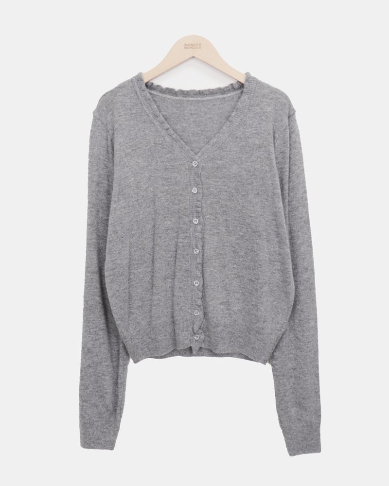 Pering Frill V-Neck Knit Cardigan