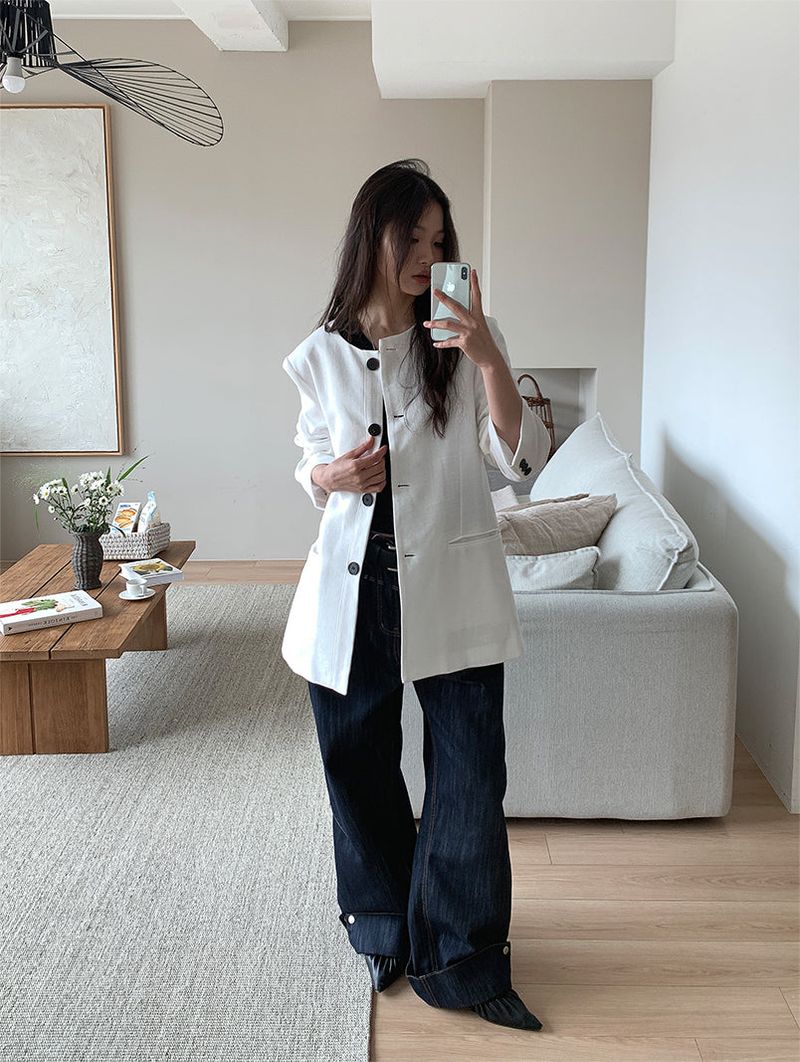 NON COLLAR LINEN JACKET (2C)