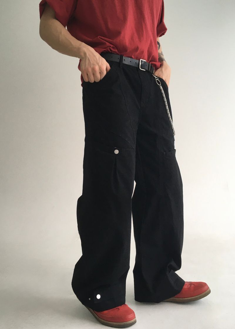 curved dyeing strap wide pants(2colors)