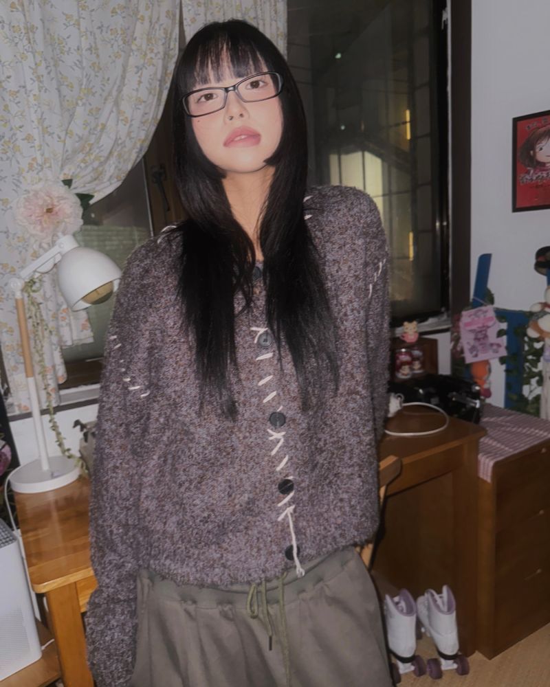 (3color) Mongle Stitch Hairy Loose Cardigan