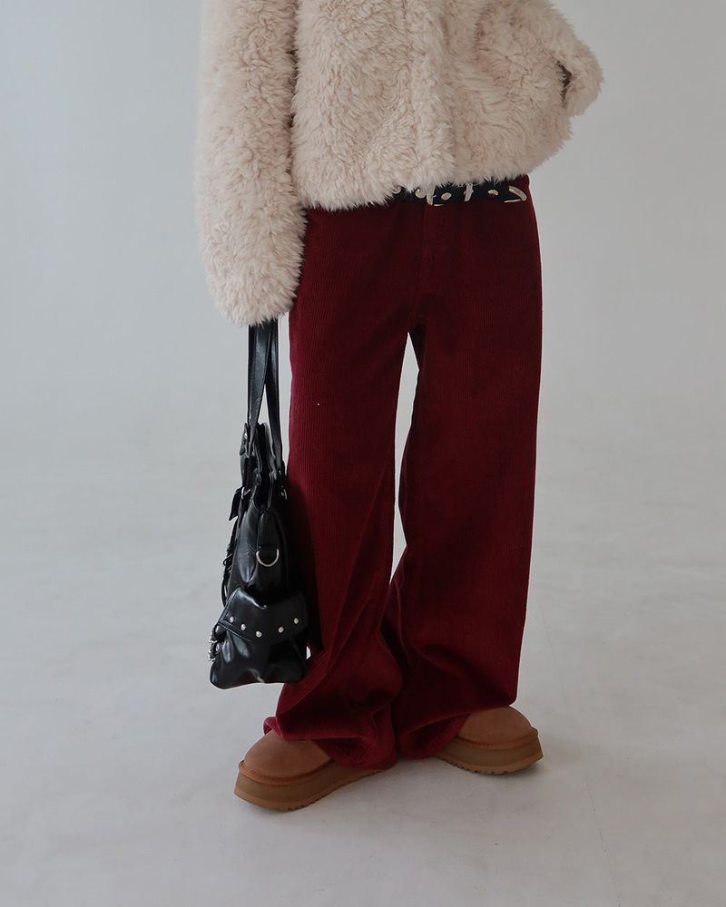 Corduroy long wide pants