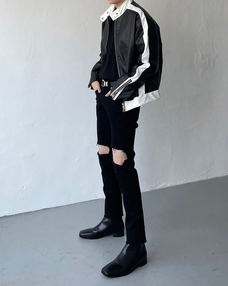 ENOC Glossy Biker Leather Jacket (2 colors)