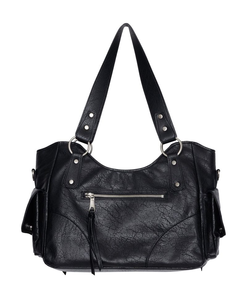 Studded Leather Shoulder Bag (Black)
