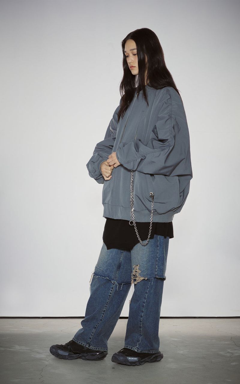 SHIRRING SLEEVED MA-1_GRAY