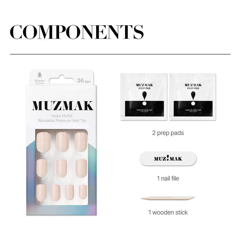 MUZMAK Reusable Nail Tip Peach Glitter(Regular Square)