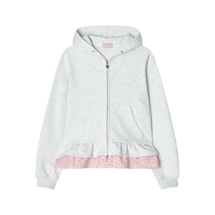 layerd ruffle hoodie_white melange