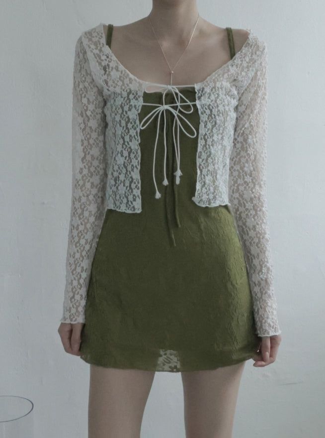 mnem（ムネム）の「Muse Embossed See-through Lace Cardigan（Tops）」