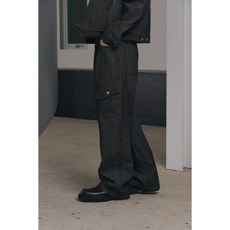 Stripe corduroy cargo pants(Black)
