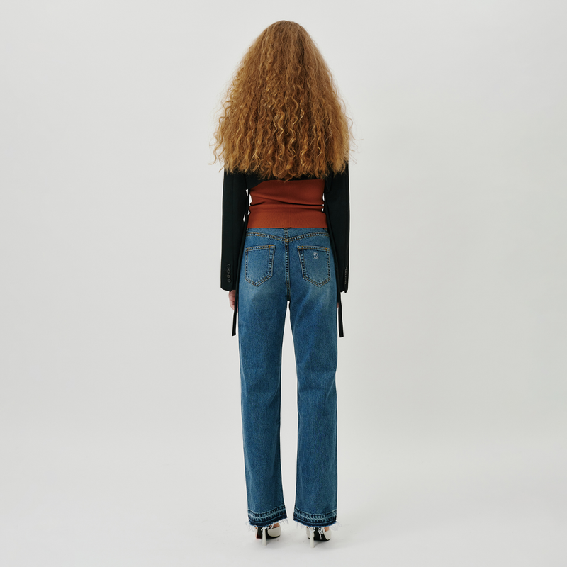 Deep blue semi wide jeans - SW002