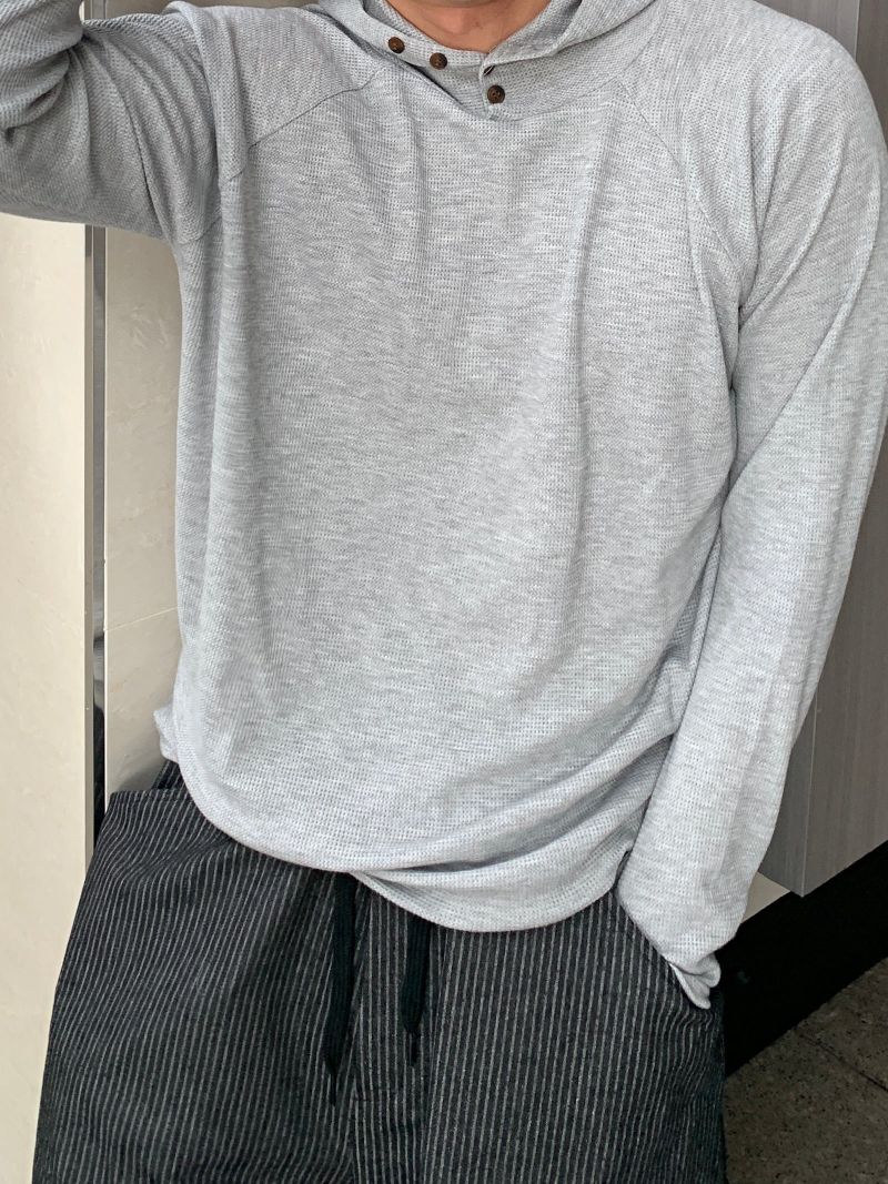 Mensfloor（メンズフロア）の「Button Waffle Crop Handwarmer Hood (Men's Waffle Knit Hoodie)（Tops）」